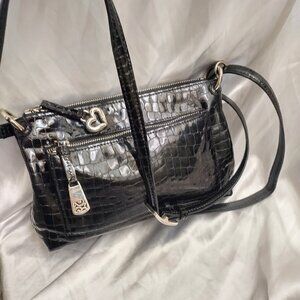 * BRIGHTON Patent Leather Black Classic Handbag NEW without Tags Silver Hardware